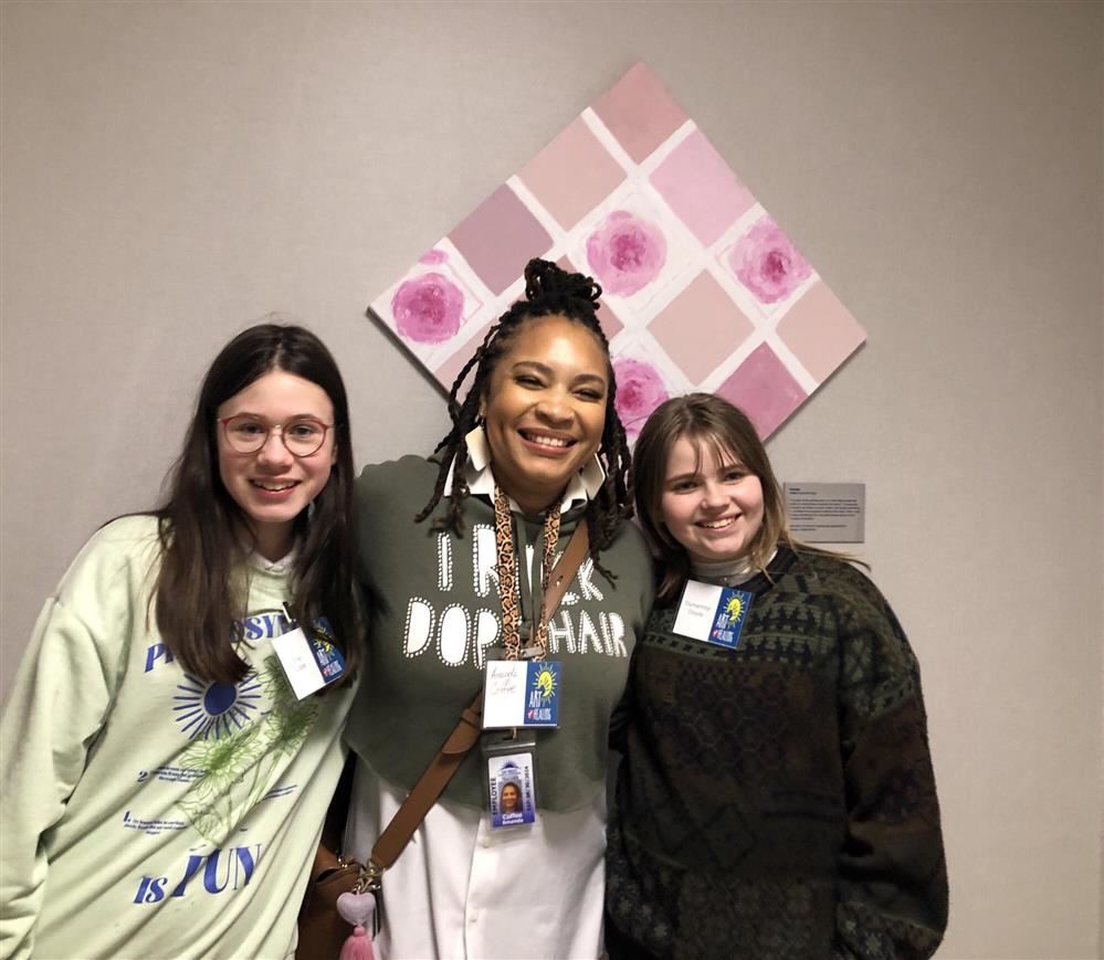  Art Teacher, Ms. Coffee and students Eva and Dynamite.
